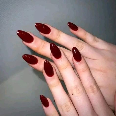 Pretty Maroon Nails, Red Nails Gel Extension, Nails Inspiration Maroon, Maroon Nail Paint, Maroon Nail Extensions, Oval Red Acrylic Nails, Maroon Oval Nails, Maroon Nails Ideas, Convocation Nails