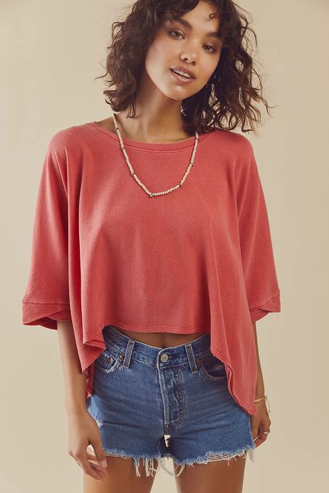 We The Free CC Tee | Free People We The Free Cc Tee, Slouchy Tee Outfit, Cute Highschool Outfits, Peach Nectar, Draped Sleeves, Back To School Fashion, Slouchy Tee, Drape Sleeves, Loose Tees