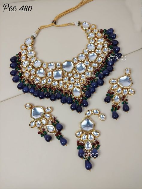 Blue Kundan Jewellery, शादी की तस्वीरें, Engagement Jewellery, Wedding Jewellery Designs, Blue Jewelry Set, Heavy Necklace, Wedding Jewelry Sets Bridal Jewellery, Kundan Jewellery Bridal, Bridal Necklace Designs