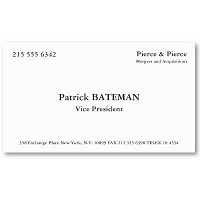 "There is an idea of a Patrick Bateman; some kind of abstraction. But there is no real me: only an entity, something illusory. And though I can hide my cold gaze, and you can shake my hand and feel flesh gripping yours and maybe you can even sense our lifestyles are probably comparable... I simply am not there. " Patrick Bateman, Common People, Cards Templates, Film Stills, Business Card Template, Film Movie, Alchemy, Movie Quotes, Halloween Costume