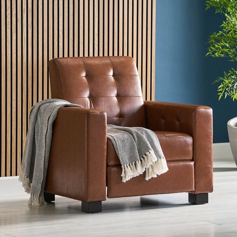 Latitude Run® Pamsha 37.25'' Wide Faux Leather Manual Club Recliner & Reviews | Wayfair Ikea Sectional, Stylish Recliners, Cozy Seating, Cozy Chair, Leather Recliner, Noble House, Living Room Leather, Apartment Inspiration, Chair Backs