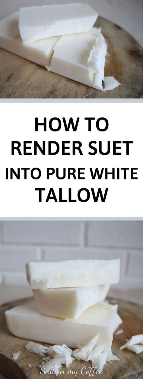 Use your stove top, Instant Pot, slow cooker, or even oven, to render beef suet into tallow that’s smooth, white, and perfect for making tallow soap, tallow candles, or handmade suet feeders for the birds! #tallow #tallowsoap #tallowcandles #suetfeeders #suetfeedersdiy #handmadesuetfeeders #renderingtallow #renderingsuet #renderingbeefsuet #howtomaketallow Render Tallow Instant Pot, Dry Rendering Tallow, Rendering Suet For Tallow, Beef Tallow For Hair, Beef Suet Uses, Making Tallow In Crock Pot, Beef Suet Recipes, Beef Tallow Uses, Homemade Subs