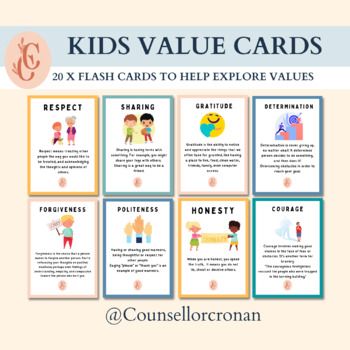 Moral Values Poster, Character Values, Therapist Tools, Values Education, Social Emotional Development, Therapy Office Decor, Personal Values, Moral Values, Child Therapy