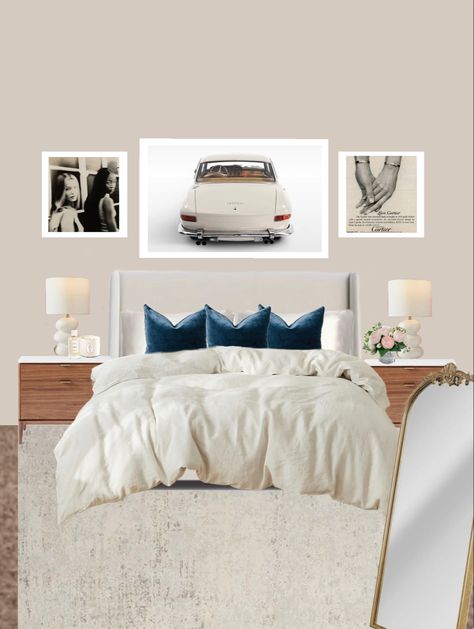 midcentury modern bedroom inspo Djerf Avenue Aesthetic Bedroom, Vouge Inspired Bedroom, Cool Apartment Bedroom, Stargirl Room Aesthetic, Stargirl Bedroom, Classy Room Aesthetic, Stargirl Room, Chic Room Decor, Bedroom Art Above Bed