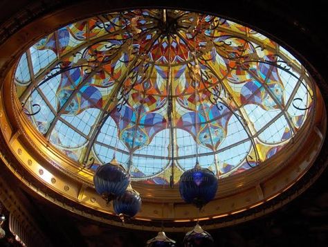 Stained Glass Dome, Antique French Doors, Light Inspiration, Sky Lights, Dome Ceiling, زجاج ملون, Vintage Architecture, Glass Lamps, Mysterious Places