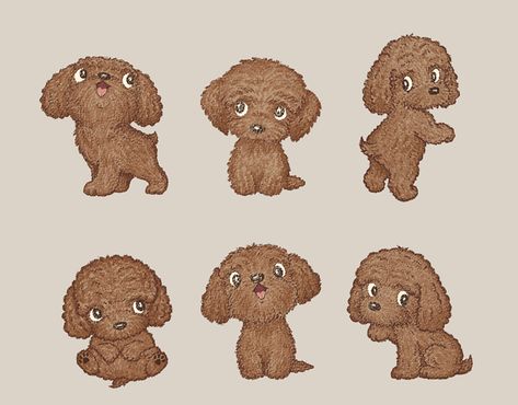 Poodle Illustration Cute, Cute Poodle Drawing, Poodle Drawing Easy, Toy Poodle Drawing, Toy Poodle Tattoo, Toy Poodle Illustration, Cockapoo Drawing, Standard Poodle Haircut Styles, Cute Toy Poodle