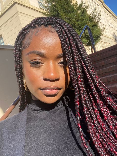 Red ombre braids Red Ombré Braids, Burgundy Ombre Braids, Red Ombre Braids, Ombré Braids, Ombre Braids, Braids Inspiration, Black To Red Ombre, Ombre Burgundy, Ombre Braid