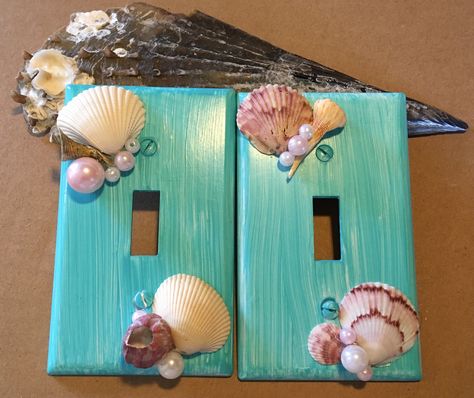 Mermaid Decor Bedroom, Light Switch Covers Diy, Light Plate Covers, Distressing Painted Wood, Seashell Mermaid, Mermaid Seashell, Mermaid Bedroom, Beach Themed Bedroom, Mermaid Nursery