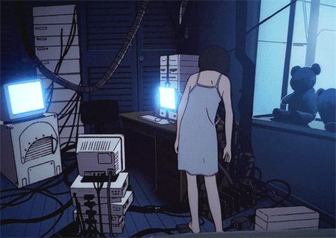 Steam Artwork, Lain Iwakura, Serial Experiments Lain, Japanese Animated Movies, Cyberpunk Anime, Japanese Animation, Psychological Thrillers, 90s Anime, Aesthetic Gif