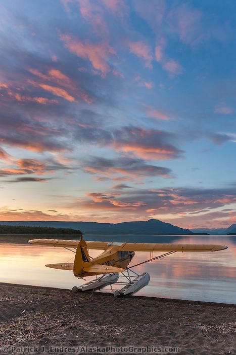 Morning sunrise over Naknek lake and a super cub bush plane on floats along the shore, Katmai National Park, southwest, Alaska. Bush Flying, Sea Planes, Piper Aircraft, Bush Plane, Plane Photos, Sea Plane, Small Aircraft, Plane And Pilot, Float Plane