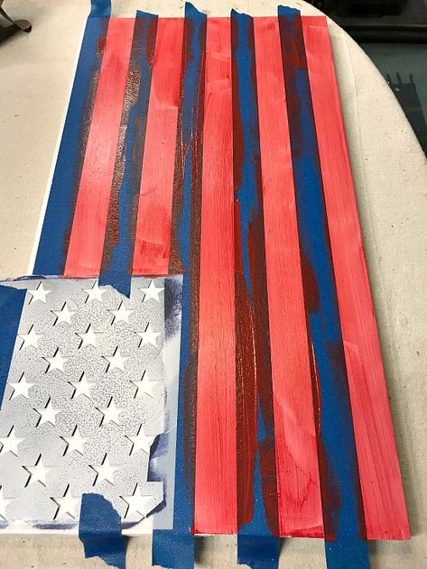 Make a DIY American Flag Coat Rack for Summer Diy American Flag, Electric Sander, American Flag Wall, Patriotic Sign, Liberty Blue, Wooden Flag, Star Stencil, Patriotic Crafts, Coat Rack Wall