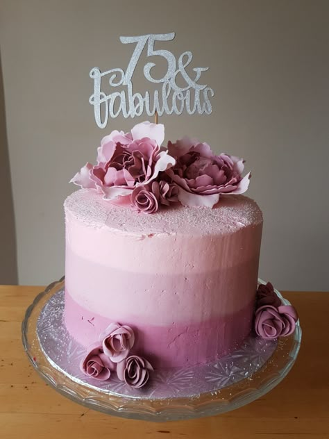 75th birthday cake Gum paste flowers Cakes For 75th Birthday Mom, Cake 75th Birthday For Women, 75 Th Birthday Cake Designs, 75 And Fabulous Birthday Cake, Birthday Cake 75 Year Old, 75 Cake Birthday, 75th Birthday Cakes For Mom, 75th Bday Cake, 75th Birthday Ideas For Mom Cake