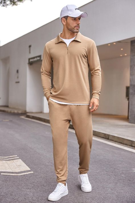 The men's tracksuit 2 piece set is made from high-quality quality durable, anti-pilling, and soft fabric, skin-friendly and lightweight, offering great flexibility and comfort. #men #track_suit Tracksuit Set Aesthetic, Sweatsuit Outfit Men, Sweatsuit Outfit, Men Tracksuit, Suit For Men, Suit Men, Track Suit Men, Track Suit, Tracksuit Set