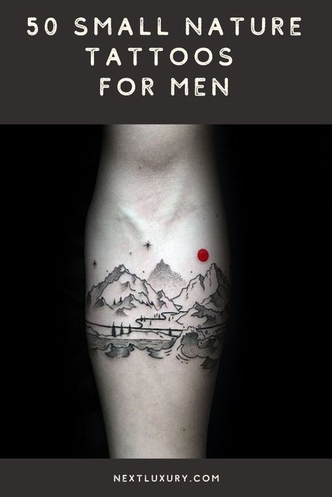 Hiking Tattoos Men, Small Outdoor Tattoos For Men, Tattoo Ideas For Men Nature, Simple Nature Tattoos Men, Small Nature Tattoos Men, Men Nature Tattoo, Hiking Tattoo For Men, Bushcraft Tattoo, Outdoors Tattoo Ideas