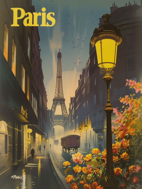 Welcome to our Charming Paris Street Scene Travel Poster listing! This captivating digital print brings the romantic allure of Paris to life, featuring the iconic Eiffel Tower and the city's enchanting street views at dusk. This high-quality, printable travel poster is available for instant download, allowing you to infuse your living space or office with the sophistication of Parisian culture. Paris Travel Poster Vintage, Paris Bob, Parisian Culture, European Wall Art, Paris Postcard, Paris Travel Poster, European Wall, Parisian Art, Paris Illustration