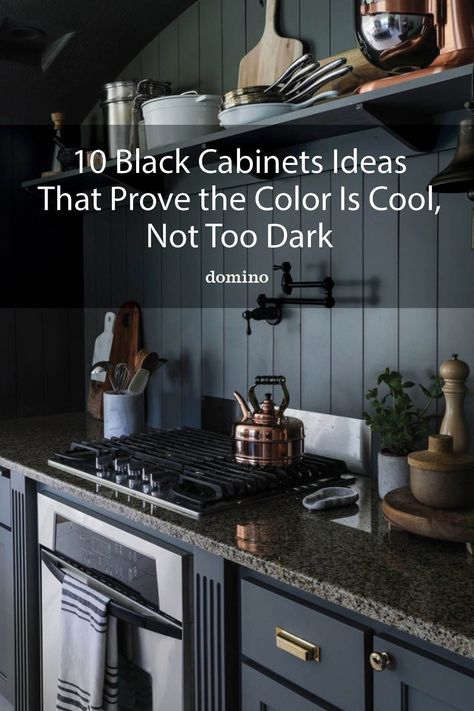 Black Cabinets Kitchen, Kitchen Black Cabinets, Black Lower Cabinets, Kitchen Black Counter, Kitchen Cabinet Color Schemes, All Black Kitchen, Kitchen Butcher Block, Charcoal Kitchen, Stained Kitchen Cabinets