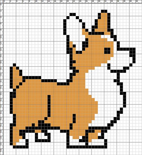 corgi x-stitch pattern | Flickr - Photo Sharing! Corgi Cross, Pola Kristik, Beaded Cross Stitch, Pixel Pattern, Pixel Art Pattern, Cross Stitch Animals, Pembroke Welsh Corgi, Cross Stitch Patterns Free, Free Cross Stitch