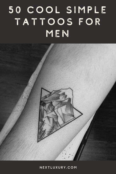 Mens Simple Back Tattoo Ideas, Minimilastic Tattoos For Men, Deep Meaning Tattoos For Men Sleeve, Basic Guy Tattoos, Meaningful Sleeve Tattoos Men, Men With Minimalist Tattoos, Small Geometric Tattoo Men, Triangle Tattoo Designs Men, Small Masculine Tattoos