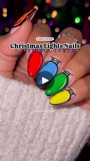 87K views · 26K reactions | Because a lot of you asked…🫶🏼 Glow in the dark Christmas Lights nails!! 🤯✨🎄✨🥵 

Save and share this viral holiday nail look for inpo, Follow for more tutorials 🫶🏼 

Using @kiaraskynails (code: JEN10)
•Laven-dare
•Molten My Heart gel art glow
•Bye-O-Luminescence gel art glow
•It’s Lit gel art glow
•In a Flash gel art glow
•Jack-Glow-Lantern gel art glow
•Negative Space gel art 
•Nova gel art 
•Non-Wipe Top Coat

#rednails #glassnails #holidaynails #christmasnails #christmas2024 #diynails #nailtutorial #tutorial #nailvideos #nails #uñas #uñasdenavidad #winternails #nailtrends #easynailart #christmaslights #bluenails #greennails #glowinthedarknails #diynails | Jeanette Flores Glow In The Dark Christmas Nails, Christmas Lights Nails, Lights Nails, Light Blue Nail Designs, November Nail Designs, Festive Holiday Nails, Art Glow, Xmas Art, Essie Nail Colors