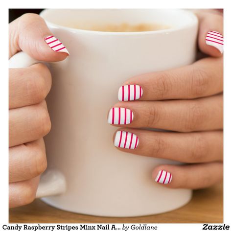 Candy Raspberry Stripes Minx Nail Art Jewish Nails, Gel Nails French, Nail Art Stripes, Glitter Nails Acrylic, Hot Pink Nails, Minx Nails, Striped Nails, Zebra Stripes, Nail Patterns