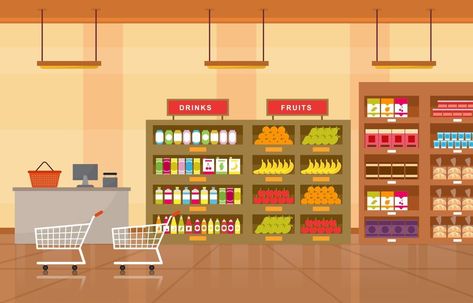 Supermarket Drawing, Grocery Store Drawing, Grocery Store Interior, Kids Grocery Store, Mall Interior, Grocery Store Shopping, Shopping Clipart, Grocery Store Design, Grocery Supermarket