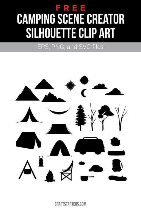 Camping Silhouette, Camping Scene, Tree Watercolor Painting, Silhouette Clip Art, Silhouette Illustration, Felt Pattern, Free Camping, Watercolor Trees, Scene Creator