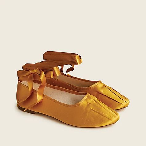 Women's Shoes New Arrivals | J.Crew Ribbon Ballet Flats, Satin Ballet Flats, Gold Ballet Flats, Satin Shoes, Ballerina Shoes, Ribbon Tie, Satin Ribbon, Flat Shoes Women, Ballet Flats