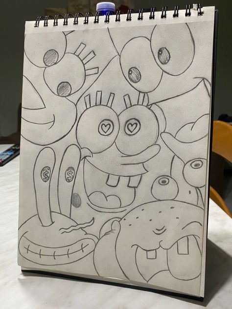 Spongebob Drawings Art, Spongebob Drawing, Easy Graffiti Drawings, Spongebob Drawings, Arte Doodle, Easy Cartoon Drawings, Easy Love Drawings, Meaningful Drawings, Graffiti Style Art