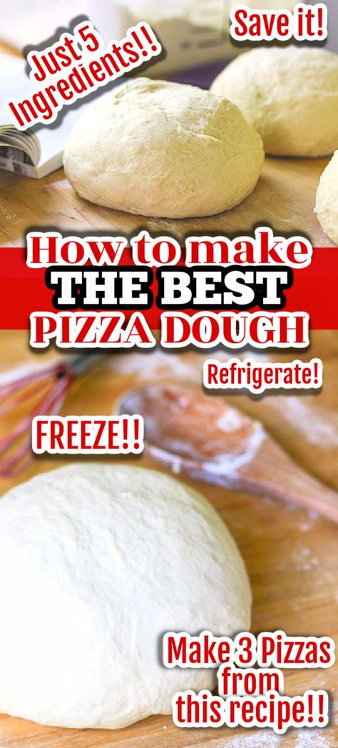 Pizza Dough. When making homemade pizza, you want a pizza crust that’s easy, one that makes people ooh and ahh with every bite, right? This pizza dough recipe from Rebecca Lindamood’s cookbook, Ready, Set, Dough!, is IT! Without a doubt, it is the BEST and EASIEST, and MOST DELICIOUS I have ever made. Just 5 ingredients, and simple instructions makes enough dough for THREE pizzas, and it is now the ONLY dough I will use to make my Pepperoni Bread. The Best Homemade Pizza Dough Recipe, Pizza Sauces, Italian Pizza Dough Recipe, Best Pizza Dough Recipe, Perfect Pizza Dough, Pizza Dough Recipe Easy, Best Pizza Dough, Best Homemade Pizza, Easy Pizza Dough