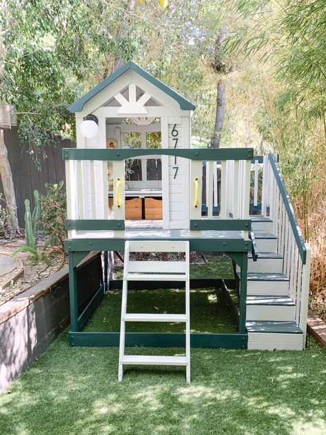 A Backyard Playhouse Makeover - Lauren Conrad Backyard Discovery Playhouse, Backyard Discovery Playhouse Makeover, Kids Playhouse Makeover, Paint A Rug, Cedar Playhouse, Playhouse Decor, Backyard Play Spaces, Playhouse Makeover, Lighting House