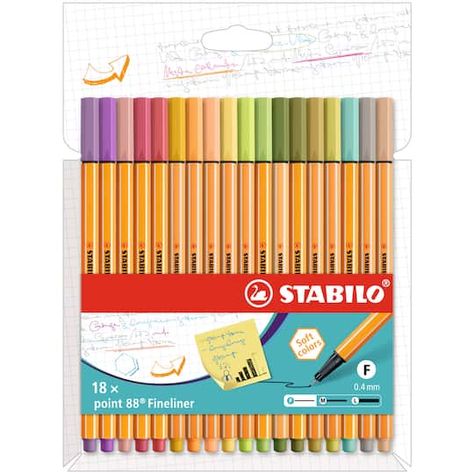 Buy the STABILO® Point 88 18-Pen Wallet Set at Michaels. com. Whether you wish to structure your texts, underline, take notes or write full texts, you can rely on and enjoy the STABILO point 88 fine-liner pen. The instantly recognizable STABILO point 88 fineliner is a timeless classic and is loved by so many all over the world. Whether you wish to structure your texts, underline, take notes or write full texts, you can rely on and enjoy this fineliner every day. The STABILO point 88 is the perfe Stabilo Fineliner, Fineliner Pens, Stabilo Boss, Fluorescent Colors, Take Notes, Pointed Pen, Lettering Tutorial, School Essentials, All Toys