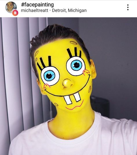 Spongebob Face Paint, Goofy Makeup, Funny Face Paint Ideas, Funny Face Paint, Bald Person, Crazy Hair For Kids, Friends Makeup, Spongebob Faces, Cartoon Makeup