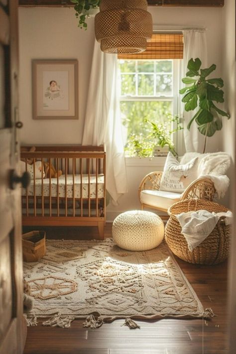 Warm Nursery Ideas, Bohemian Baby Room, Boho Boy Nursery, Boho Nursery Neutral, Scandi Boho Living Room, Minimalistic Nursery, Earthy Nursery, Scandinavian Baby Room, Modern Farmhouse Bedrooms