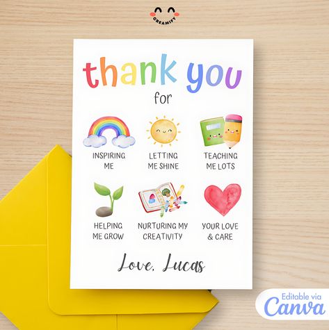 Teacher Appreciation Card - Thank You Card for Preschool - Nursery and ECE Teachers - Thank You For Helping Me - Editable Canva Template by Creamify on Etsy Teachers Day Card Toddler, Thank Teacher Card, Teachers Thank You Cards, Ece Appreciation Day, Teacher Appreciation Cards From Kids, Thank You Teacher Cards, Thank You Card For Teacher, Teacher Appreciation Card, Thank You Cards From Kids