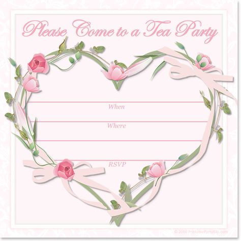 High Tea Invitations, Free Party Invitations, Valentine Party Invitations, Bowling Party Invitations, Pink Tea Party, Valentine Tea, Valentinstag Party, Princess Tea Party, Frame Floral