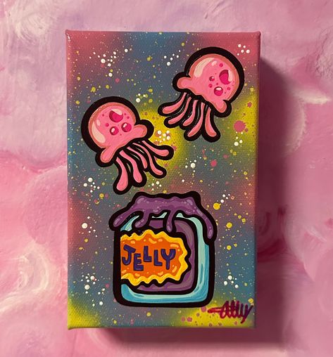 4" x 6" stretched canvas hand painted original painting Simple Doodle Painting, Cute Scream Painting, Mini Canvas Paintings Beginner, Fun Easy Acrylic Paintings, Sponge Bob Canvas Painting, Paint Pen Canvas Art, Inside Out Painting Ideas, 6x6 Canvas Painting Ideas, Edm Painting