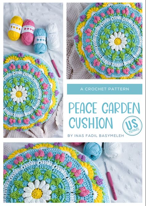 Your beautiful next project to do Crochet Floor Cushion, Cushion Crochet Pattern, Garden Crochet, Cushion Crochet, Peace Garden, Crochet Cushion Pattern, Indonesian Language, Yoga Cushions, Crochet Cushion