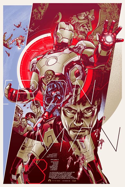 Iron Man 3 Poster, Iron Man Poster, Mondo Posters, Poster Marvel, Marvel Movie Posters, Robert Downey Jr., Comics Illustration, Iron Man Wallpaper, Iron Man Tony Stark