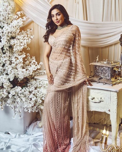 Varun Chakkilam, Parvati Nair, Ombre Saree, Net Embroidery, Embroidered Saree, Linear Pattern, Blouse For Women, Sequins Embroidery, Blouse Online