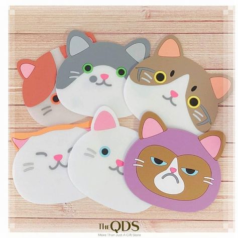 Animal Coasters, Cute Kitties, Cute Coasters, Rubber Face, Cat Coasters, Towel Crafts, Pencil Case Stationery, Spa Gifts Set, Diy Tags