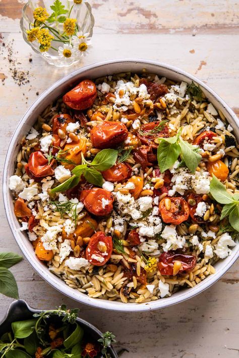 Roasted Tomato Basil and Feta Orzo. Feta Orzo, Easy Potluck, Half Baked Harvest Recipes, Quinoa Dishes, Tomato Basil Pasta, Orzo Recipes, Roasted Cherry, Roasted Cherry Tomatoes, Harvest Recipes