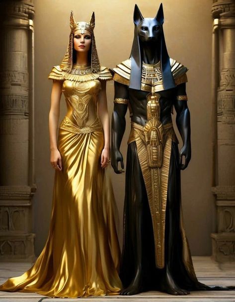 Diy Cleopatra Outfit, Mummy Inspired Fashion, Eygptain Costumes Diy, Egyptian Cosplay Woman, Egyptian Fashion Ancient, Egyptian Couple Costume, Egyptian God Costume, Hatshepsut Queen, Bastet Costume