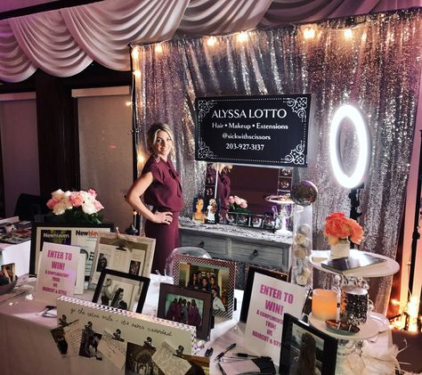 Bridal booth set up! Wedding Expo Booth Ideas Hair And Makeup, Bridal Expo Booth Ideas, Wedding Vendors Booth, Bridal Show Booth, Wedding Expo Booth, Wedding Show Booth, Wedding Booth, Makeup Event, Bridal Show Booths