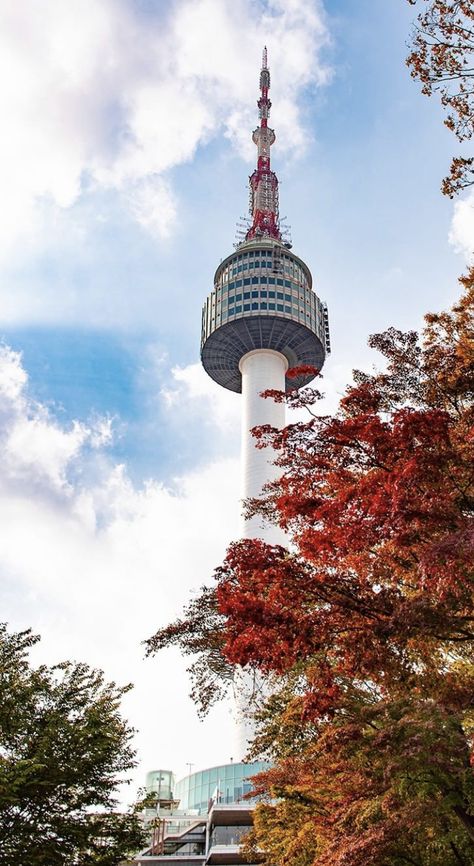 N Seoul Tower Aesthetic, Korea Scenery Aesthetic, South Korea Wallpaper, Secret Pictures, Seoul Tower, Autumn In Korea, Namsan Tower, South Korea Photography, Seoul Korea Travel