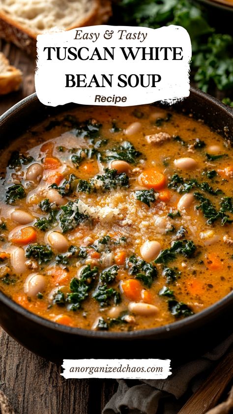 Tuscan White Bean Soup Chicken And Northern Bean Recipes, Smoky Black Bean Soup, Lightened Up Comfort Food, Sausage White Bean Soup Crock Pot, Crock Pot Tuscan Soup, Vegan Italian Soup Recipes, No Cream Soup Recipes, Creamy Tuscan White Bean Soup, Nova Physician Wellness Center Recipes