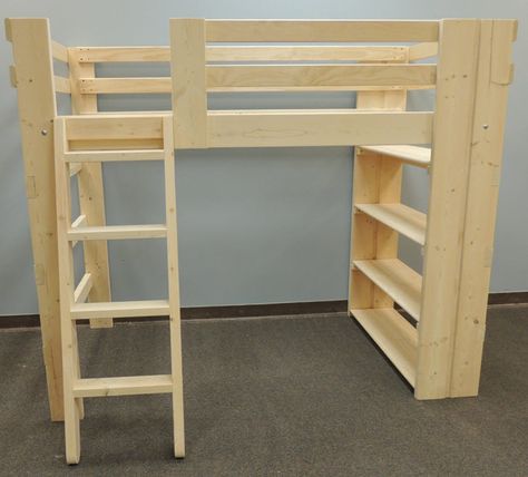 Full Loft Bed Plans, Cozy Loft Bed, Loft Bed Studio, Bed Studio Apartment, Loft Bed Studio Apartment, College Loft Beds, Studio Apartment Bedroom, Loft Bed With Shelves, College Bed