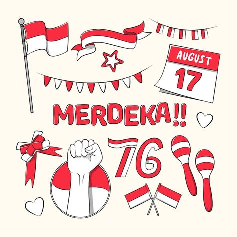 Premium Vector | Element design for indonesia independence day, hand drawn style, merdeka means independent Indonesian Independence Day, Indonesian Independence, Corel Draw Design, Indonesian Flag, Botanical Flowers Print, Diy Laser Cut, Design Campaign, Hut Ri, Graphic Shapes Design