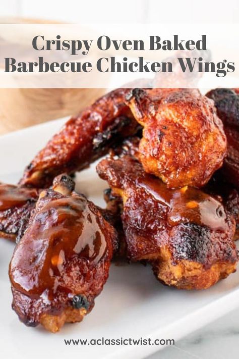 With a homemade wing sauce and delicious flavors, these EASY Oven Baked Barbecue Chicken Wings are perfect for game day, or any day! #appetizer #gameday #partyfood Bbq Baked Wings, Bbq Wings In Oven, Homemade Wing Sauce, Oven Baked Barbecue Chicken, Baked Barbecue Chicken, Wings Recipe Oven, Bbq Baked Chicken, Homemade Wings, Bbq Wings Recipe