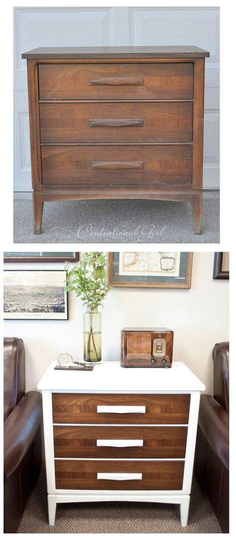 white and wood chest before and after - perfect home office storage piece Furniture Rehab, Design Del Prodotto, Refurbished Furniture, Furniture Restoration, Furniture Makeover Diy, Redo Furniture, Upcycled Furniture, Repurposed Furniture, Refinishing Furniture