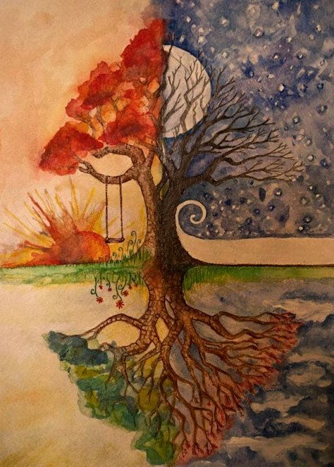 Seasons Change Tree Of Life Art, Seasons Change, Seasons Art, Art Et Illustration, Tree Tattoo, Winter Solstice, Gorgeous Art, Pics Art, Tree Art